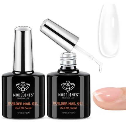 modelones Base Coat Builder Nail Gel, 2 Pcs Clear Builder Nail Polish, 8-in-One Rubber Color Hard Gel for Apex Building Thickening Extension DIY Home Salon Gifts LED Lamp Cured