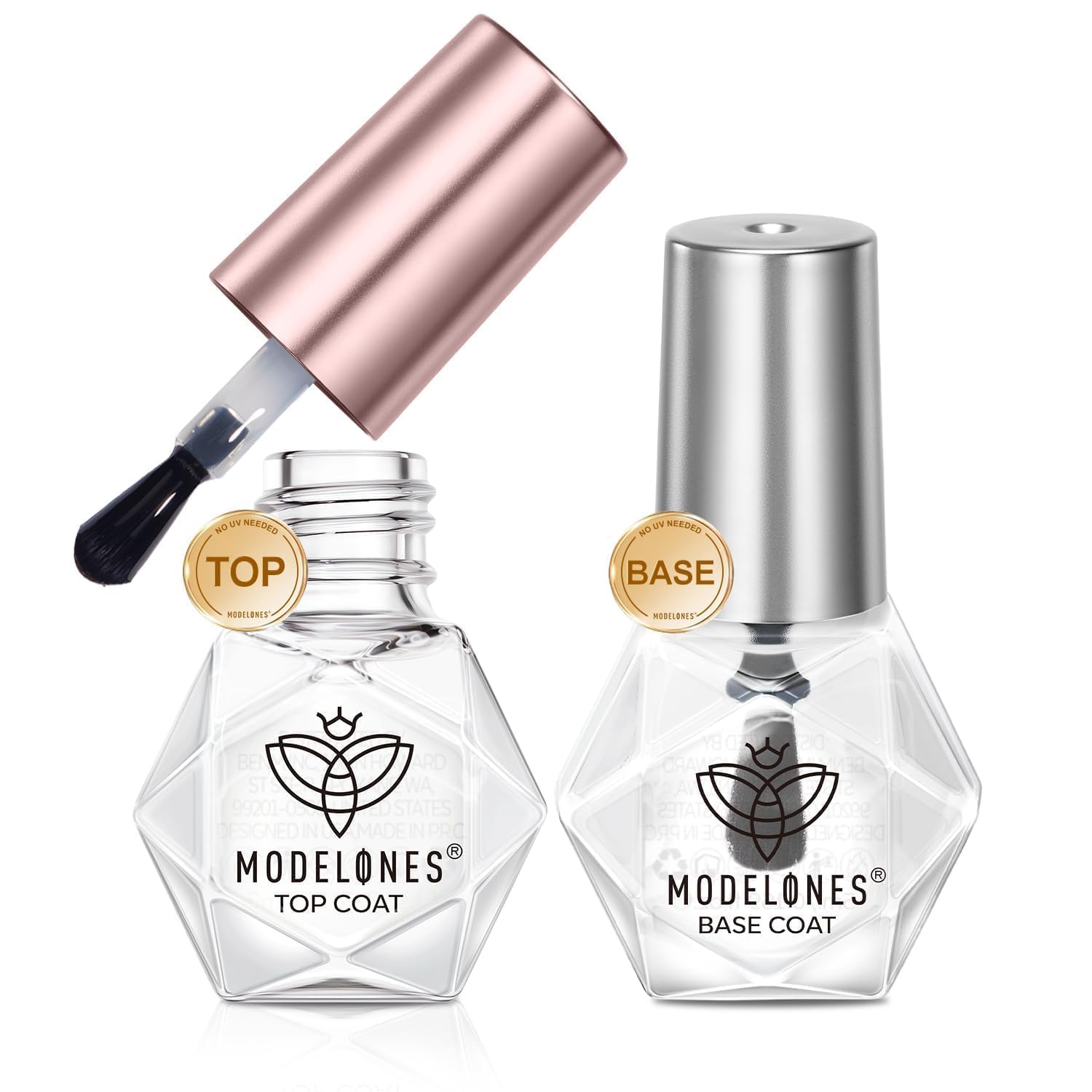 Modelones 2-Piece Quick-Dry Top & Base Coat Set modelones 2 Pcs No Wipe Top Coat and Base Coat Nail Polish Set, Clear Quick Dry Nail Polish High Shine Long Lasting Glossy Regular Nail Lacquer Air Dry Fast Base Top Coat Gifts for Women Nail Art 5 ML