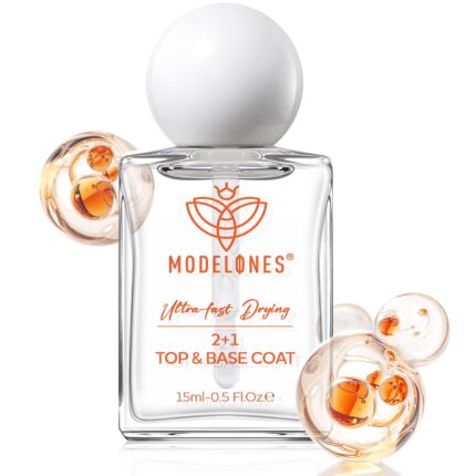 modelones Clear Nail Polish 3-in-1 Top Coat and Base Coat, Nail Strengthener, 15 Ml Quick Dry Long Lasting Shine Chip Fade Resistant Nails Protect Care Gifts for Women