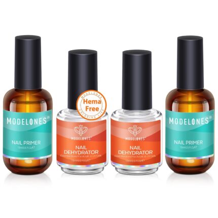 modelones 4 Pcs Nail Dehydrator and Primer, 15 ml Acid Free Natural Prep Dehydrate & Bond Primer Hema-Free Bonding for Nail Supplies