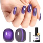 modelones Purple Cat Eye Gel Nail Polish Grey Purple Shimmer 9D Magnetic Cateye Gel Nail Polish UV LED Soak Off Nail Manicure 15ML