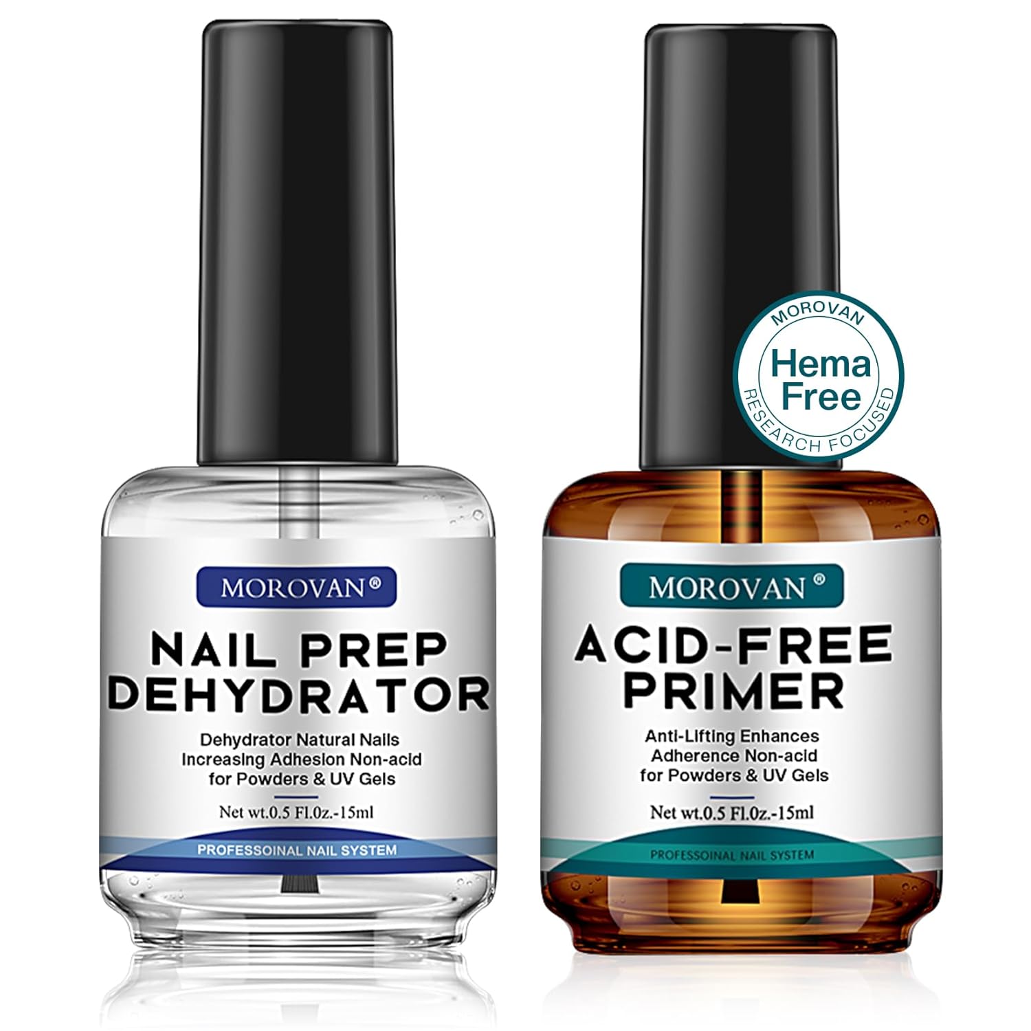 Morovan Acid-Free Nail Prep and Primer Gift Set Morovan Professional Natural Nail Prep Dehydrate and Acid-Free Primer, Dehydrator for Acrylic and Gel Nail Polish, Non Acid Primer for UV Gels Fast Dry Superior Bonding Agent Gift Box Set