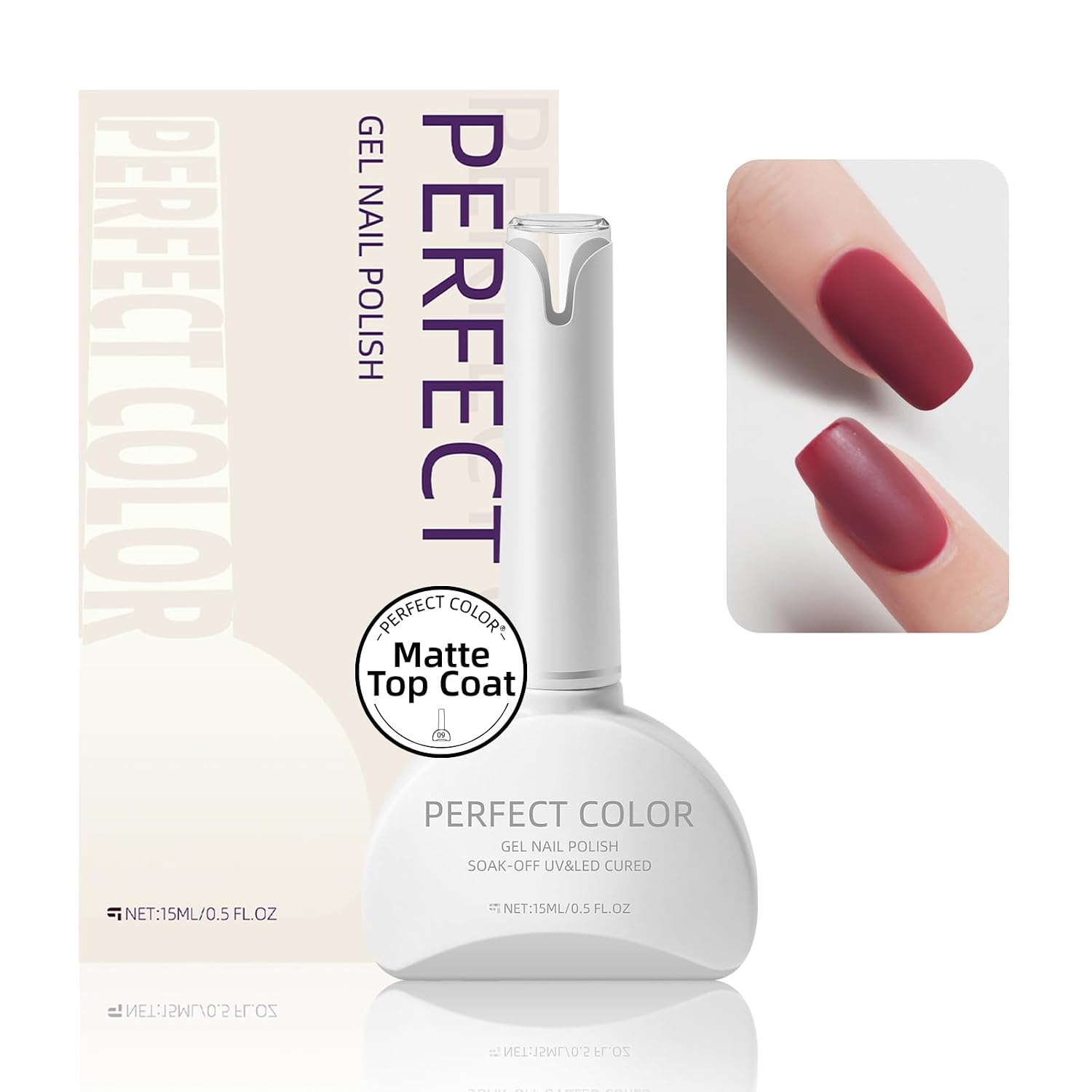 PERFECT COLOR Matte Top Coat Gel Nail Polish, 0.5 Fl PERFECT COLOR Matte Top Coat 0.5 Fl Oz Gel Nail Polish