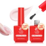 Lavender Violets Jelly Pink Rubber Base Coat & Glossy Top Coat Set 15ml Strengthen Apex Building Extension Long Last Protect Shine Effect Manicure for Fragile Nails Art DIY Home A102+A110