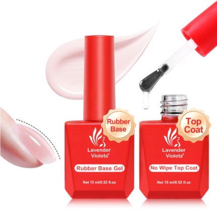 Lavender Violets Jelly Pink Rubber Base Coat & Glossy Top Coat Set 15ml Strengthen Apex Building Extension Long Last Protect Shine Effect Manicure for Fragile Nails Art DIY Home A102+A110