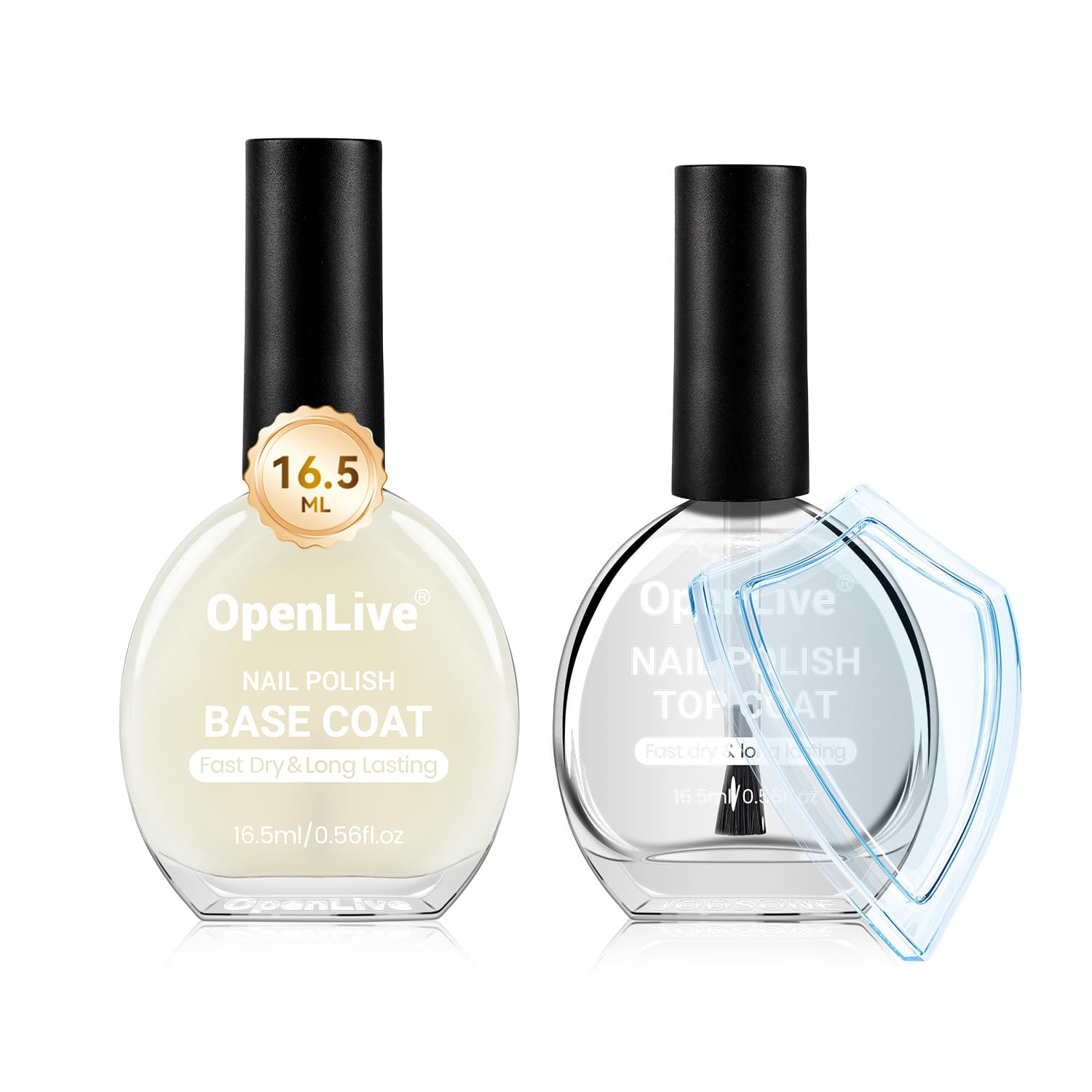 Quick-Dry Top and Base Coat Nail Polish Set, 16.5ml OpenLive Base and Top Coat Nail Polish Quick Dry,16.5ml Large capacity Basic Nail Polish Set Air Dry Fast, High-Glossy Shiny, No U V Light Needed for Women Salon DIY Nail Art