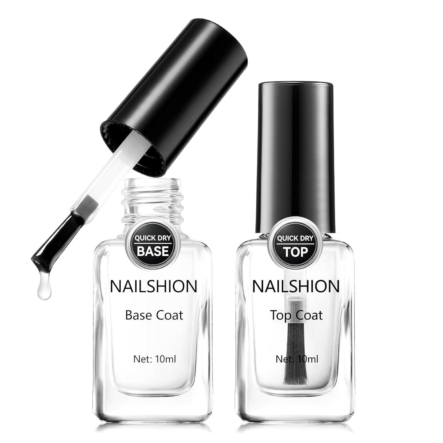 Vegan Nail Art Gift Set: Base & Top Coat Duo Base Coat and Top Coat, Clear Regular Nail Polish, Rich in VE Calcium Quick Air Dry Nail Strengthening Non Gel, 2Pcs Vegan Base Chip Resistant High Shine Long-lasting Nail Art Gift Set