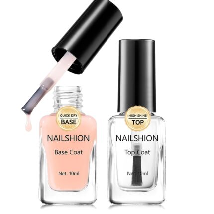 Sheer Nude Base Coat and Clear Top Coat Nail Polish Anti Chip Ridge Filler Strengthening, Non Gel, Rich in Castor Oil & Calcium, Salon Quality, Vegan, Quick Dry High Glossy DIY Nail Art Gift