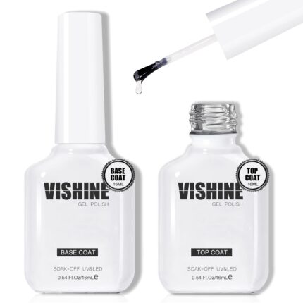 Vishine 16ml Glossy Gel Top Coat and Base Coat Set, 2 Pcs No Wipe Foundation Combination for UV Light Cure Gel Nail Polish
