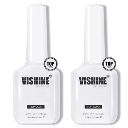 Vishine 2 Pcs of 16ml No Wipe Top Coat Gel, High Gloss Finish Clear Gel Top Coat for UV LED Light Cure Gel Nail Polish Set Long-lasting Salon Quality Nail Art Design