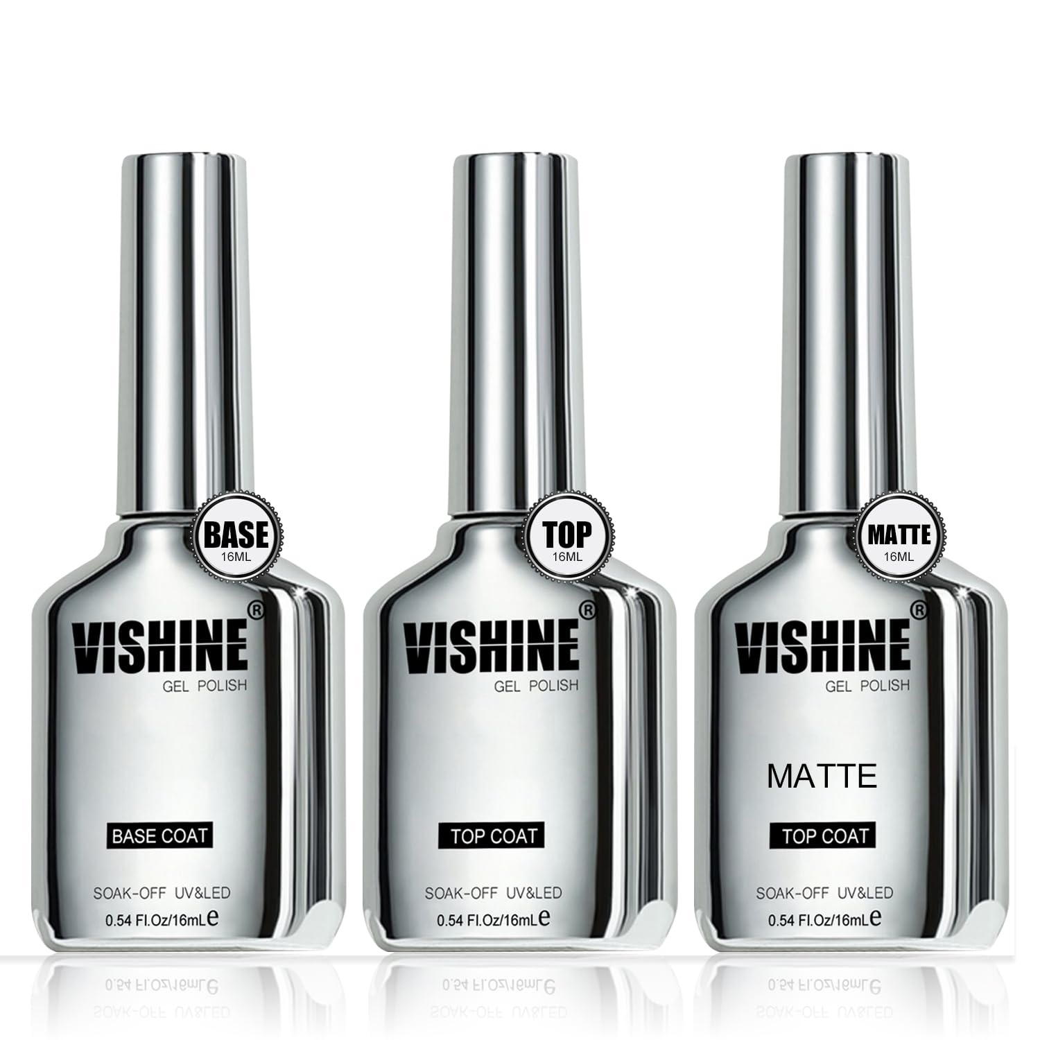 Vishine 3-Piece Gel Coat Set: Matte & Shiny Finishes Vishine 3Pcs 16ml Gel Top Coat & Base Coat Set, Matte & Shiny Finish, Long Lasting, Compatible with All Brands, Suitable for Natural & Artificial Nails