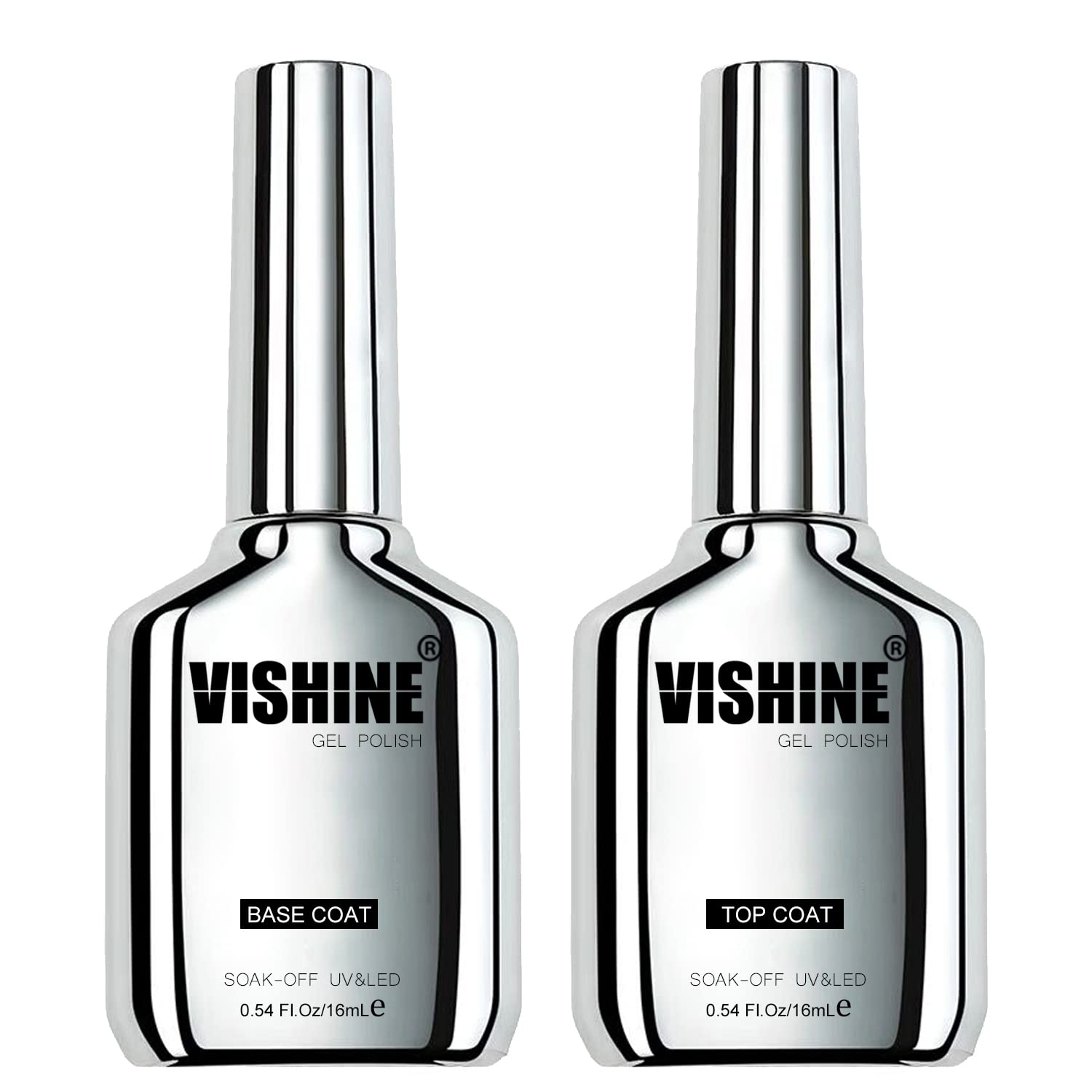 Vishine Duo Gel Set: Top and Base Coat for DIY Vishine 16ml DUO Gel Top Coat and Base Coat 2Pcs Set, No Wipe Protective Ultra Glossy Top Coat and Base Top Coat Long Lasting Soak Off UV LED Gel for Home DIY and Nail Salon